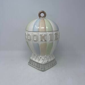 Vintage Essentials Japan Hot Air Balloon Cookie Jar w/Lid Multicolor Pastel Wash